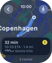 Turn the Digital Crown to see the suggested routes. Turn the Digital Crown to see the suggested routes.