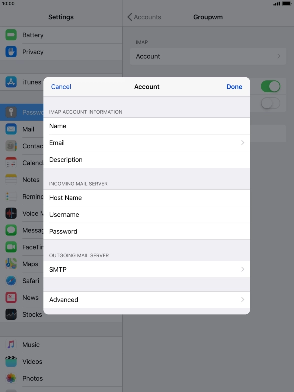 Press SMTP. Press SMTP.
