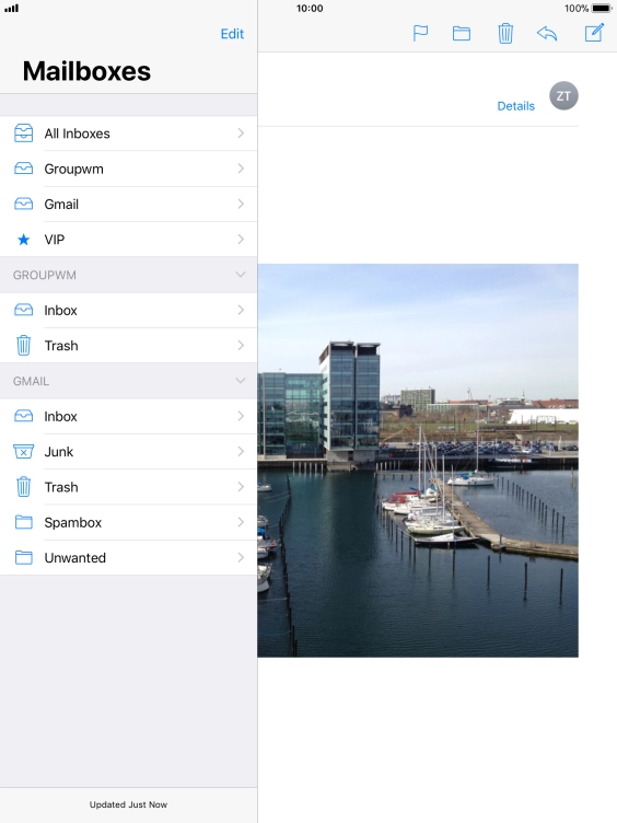 Press the required email account. Press the required email account.