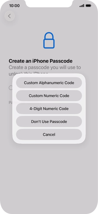 Follow the instructions on the screen to turn on use of phone lock code or press Don't Use Passcode. Follow the instructions on the screen to turn on use of phone lock code or press Don't Use Passcode.