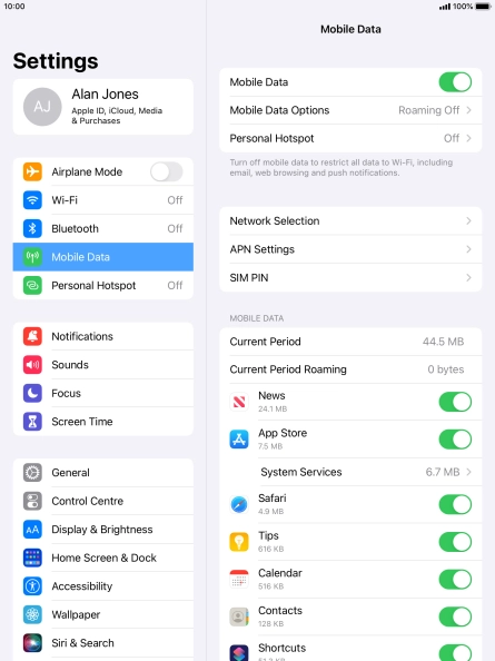 The total data usage is displayed next to Current Period. The total data usage is displayed next to Current Period.