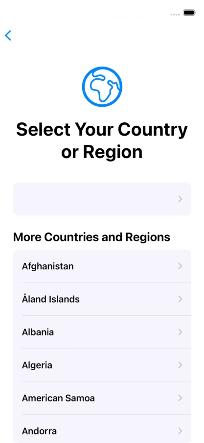 Press the required country or area. Press the required country or area.