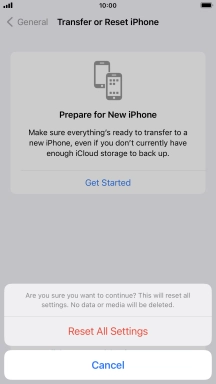 Press Reset All Settings. Wait a moment while the factory default settings are restored. Follow the instructions on the screen to set up your phone and prepare it for use.