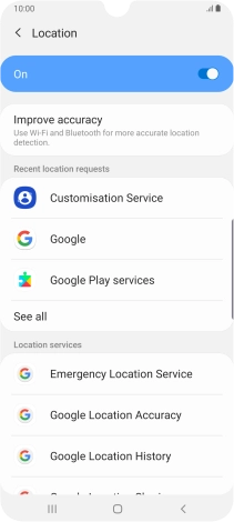 Press Google Location Accuracy. Press Google Location Accuracy.