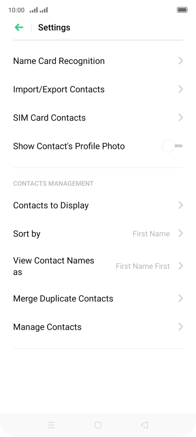 Press SIM Card Contacts. Press SIM Card Contacts.