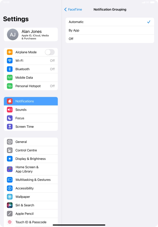 Press the required setting. Press the required setting.
