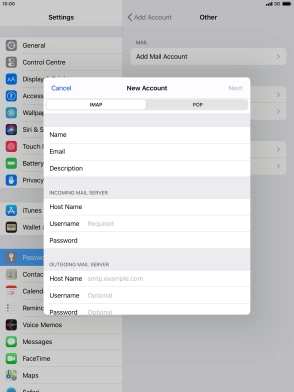 Press Username and key in the username for your email account. Press Username and key in the username for your email account.