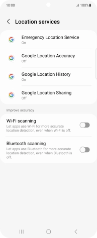 Press Google Location Accuracy. Press Google Location Accuracy.