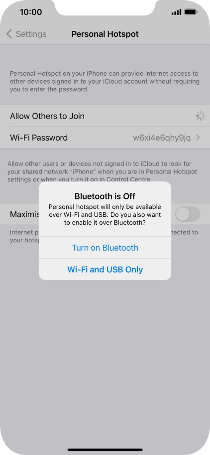 If Wi-Fi is turned on, press Wi-Fi and USB Only.