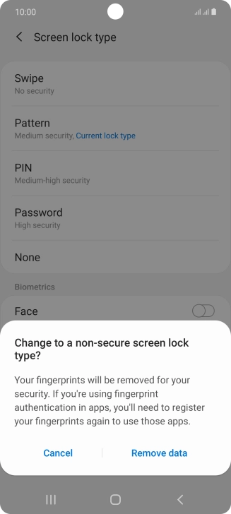 Press Remove data.