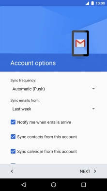 If this screen is displayed, you email account has been recognised and set up automatically. Follow the instructions on the screen to key in more information and finish setting up your phone.