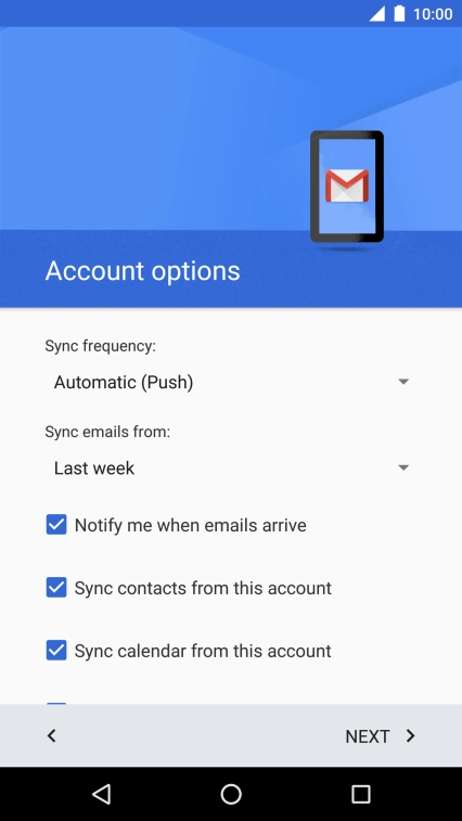 If this screen is displayed, you email account has been recognised and set up automatically. Follow the instructions on the screen to key in more information and finish setting up your phone.