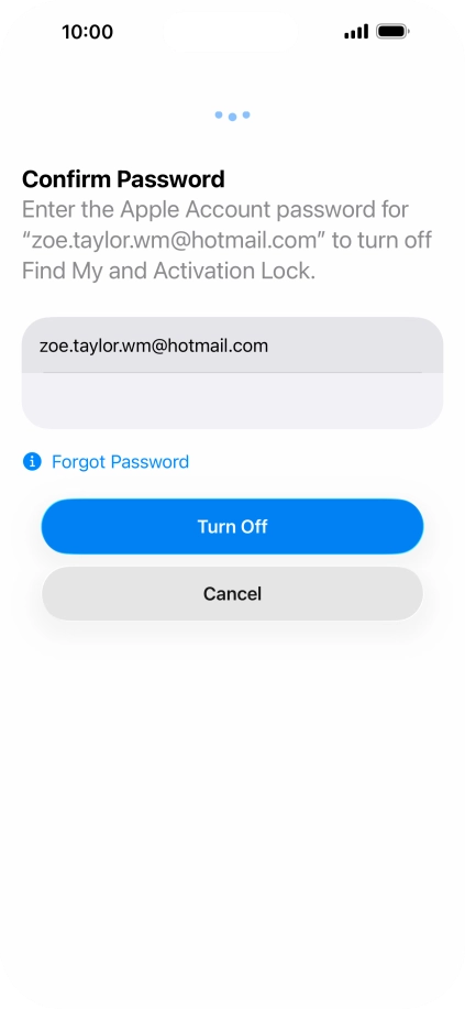 Key in the password for your Apple Account and press Turn Off. Wait a moment while the factory default settings are restored. Follow the instructions on the screen to set up your phone and prepare it for use. Key in the password for your Apple Account and press Turn Off. Wait a moment while the factory default settings are restored. Follow the instructions on the screen to set up your phone and prepare it for use.