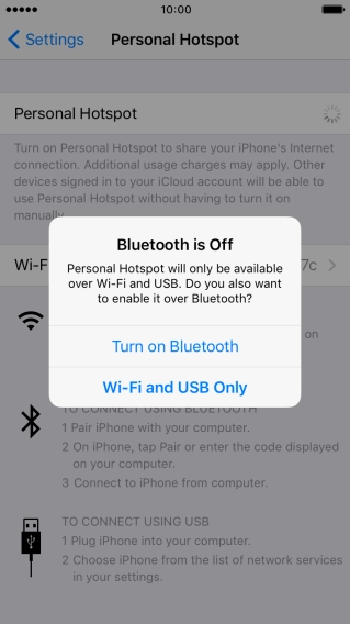 Press WiFi and USB Only. An internet connection from your computer via your phone is automatically established.