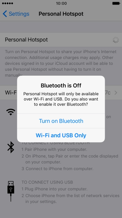 Press WiFi and USB Only. An internet connection from your computer via your phone is automatically established.
