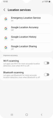 Press Google Location Accuracy. Press Google Location Accuracy.