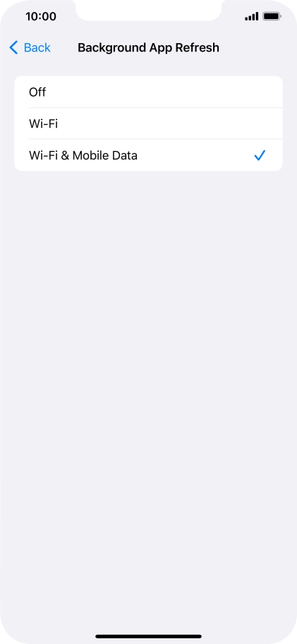 To turn off background refresh of apps, press Off.