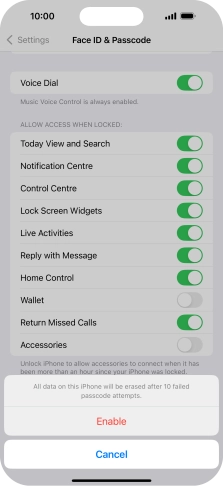 If you turn on the function, press Enable. If you turn on the function, press Enable.
