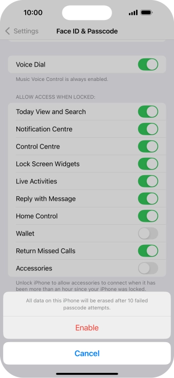 If you turn on the function, press Enable. If you turn on the function, press Enable.