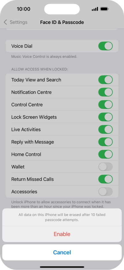 If you turn on the function, press Enable. If you turn on the function, press Enable.