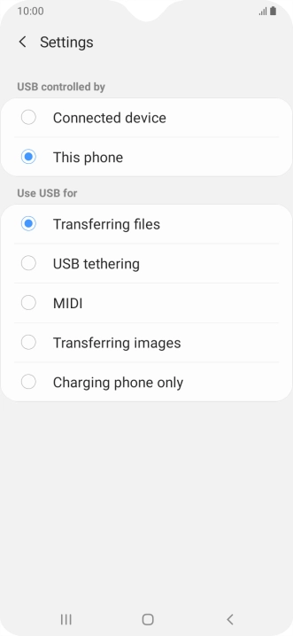 Press Transferring files to turn on the function. Press Transferring files to turn on the function.