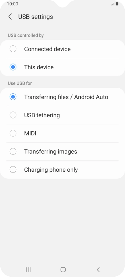 Press Transferring files / Android Auto. Press Transferring files / Android Auto.