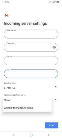 Press Never to keep email messages on the server when you delete them on your phone. Press Never to keep email messages on the server when you delete them on your phone.