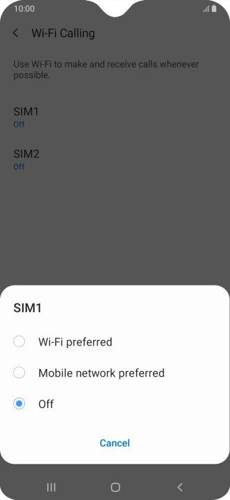 Press the required setting to turn the function on or off.