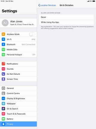 Press the required setting to turn the function on or off.