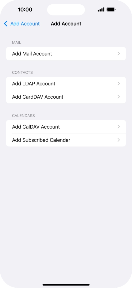 Press Add Mail Account. Press Add Mail Account.