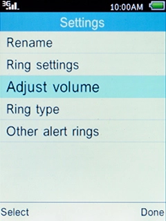 Select Adjust volume and press the Left selection key.
