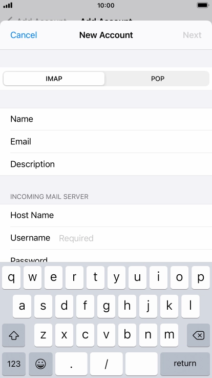 Press Username and key in the username for your email account. Press Username and key in the username for your email account.