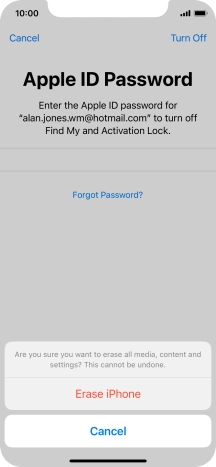 Key in the password for your Apple ID and press Erase iPhone. Wait a moment while the factory default settings are restored. Follow the instructions on the screen to set up your phone and prepare it for use. Key in the password for your Apple ID and press Erase iPhone. Wait a moment while the factory default settings are restored. Follow the instructions on the screen to set up your phone and prepare it for use.