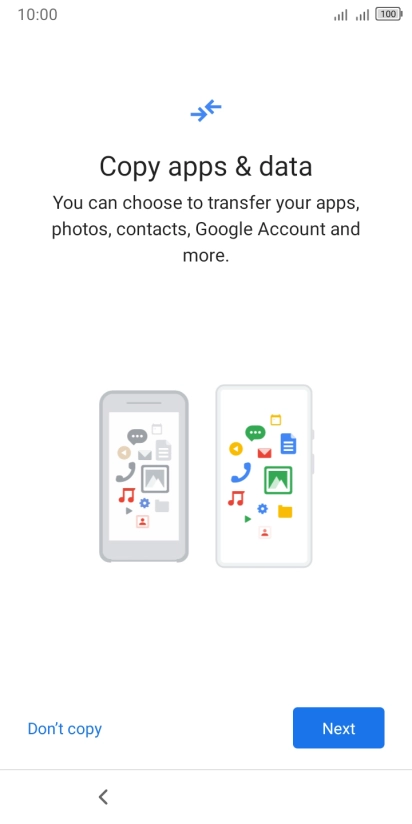 You can transfer the contents of another phone to your phone when it's activated for the first time and after a factory reset. When this screen is displayed, your phone is ready to transfer contents from another phone. You can transfer the contents of another phone to your phone when it's activated for the first time and after a factory reset. When this screen is displayed, your phone is ready to transfer contents from another phone.