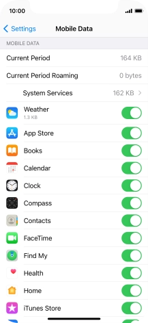 Press the indicators next to the required applications to turn the function on or off.