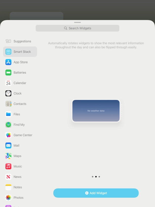 Slide your finger right or left on the screen to select the required widget size.