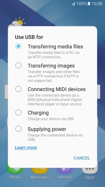 Press Transferring media files to turn on the function. Press Transferring media files to turn on the function.