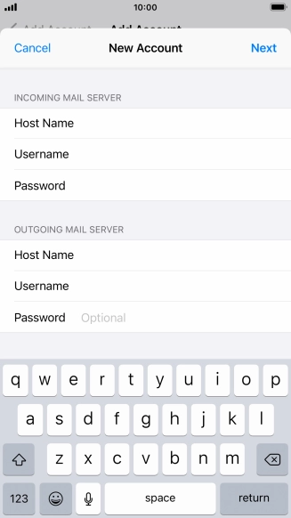 Press Password and key in the password for your email account. Please note that if you're using Vodafone's outgoing server, leave the password field empty.