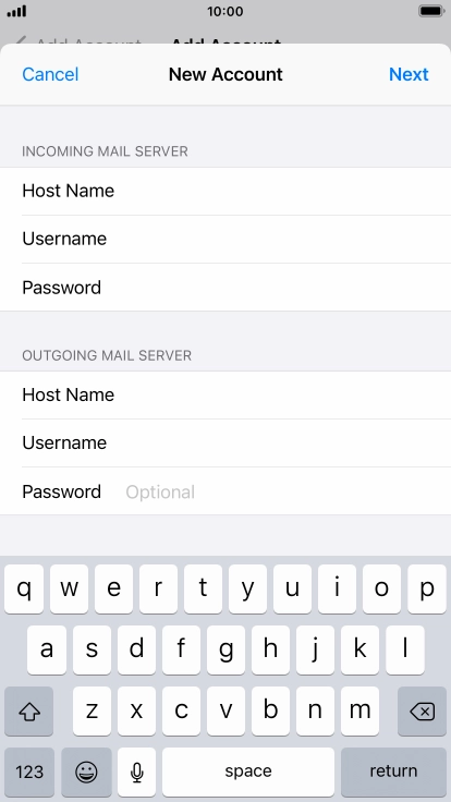 Press Password and key in the password for your email account. Please note that if you're using Vodafone's outgoing server, leave the password field empty. Press Password and key in the password for your email account. Please note that if you're using Vodafone's outgoing server, leave the password field empty.
