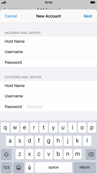 Press Password and key in the password for your email account. Please note that if you're using Vodafone's outgoing server, leave the password field empty.