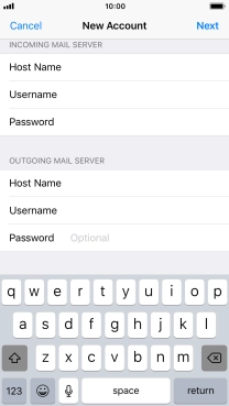 Press Password and key in the password for your email account. Please note that if you're using Vodafone's outgoing server, you have to leave the username and password fields empty.