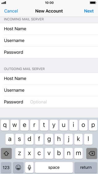 Press Password and key in the password for your email account. Please note that if you're using Vodafone's outgoing server, you have to leave the username and password fields empty.