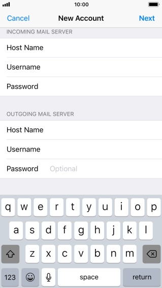 Press Password and key in the password for your email account. Please note that if you're using Vodafone's outgoing server, leave the password field empty.