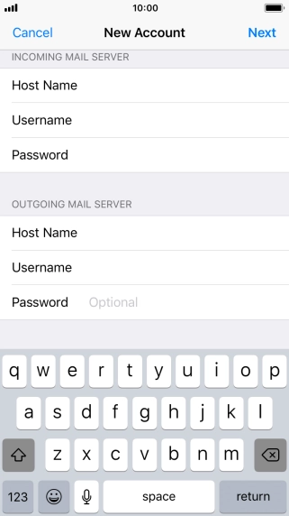 Press Password and key in the password for your email account. Please note that if you're using Vodafone's outgoing server, leave the password field empty.