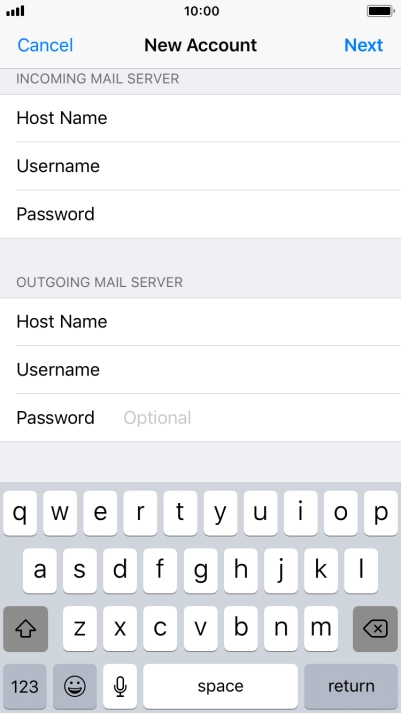 Press Password and key in the password for your email account. Please note that if you're using Vodafone's outgoing server, you have to leave the username and password fields empty.
