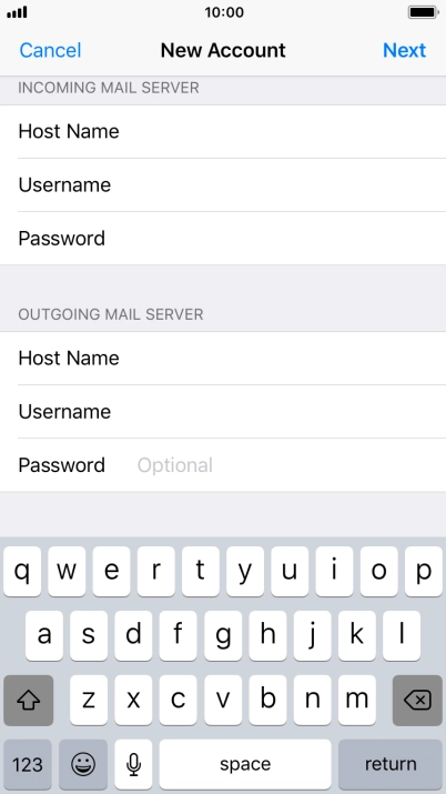 Press Password and key in the password for your email account. Please note that if you're using Vodafone's outgoing server, leave the password field empty.