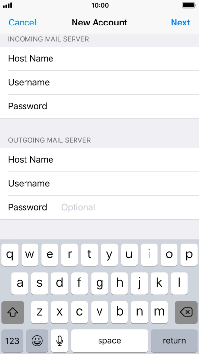 Press Password and key in the password for your email account. Please note that if you're using Vodafone's outgoing server, leave the password field empty.