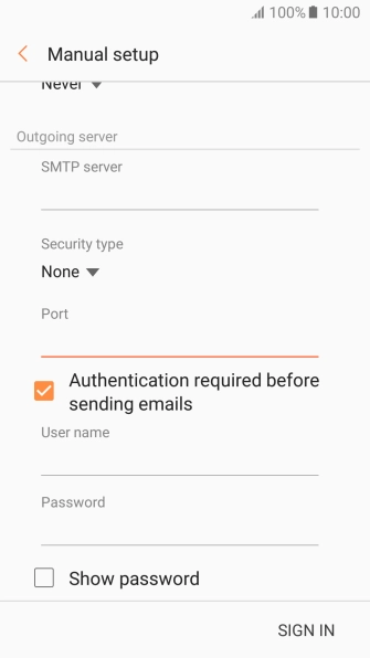 If you turn on SMTP authentication, press the field below 