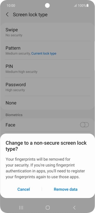 Press Remove data.