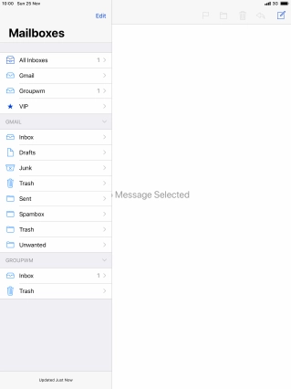 Press the required email account. Press the required email account.